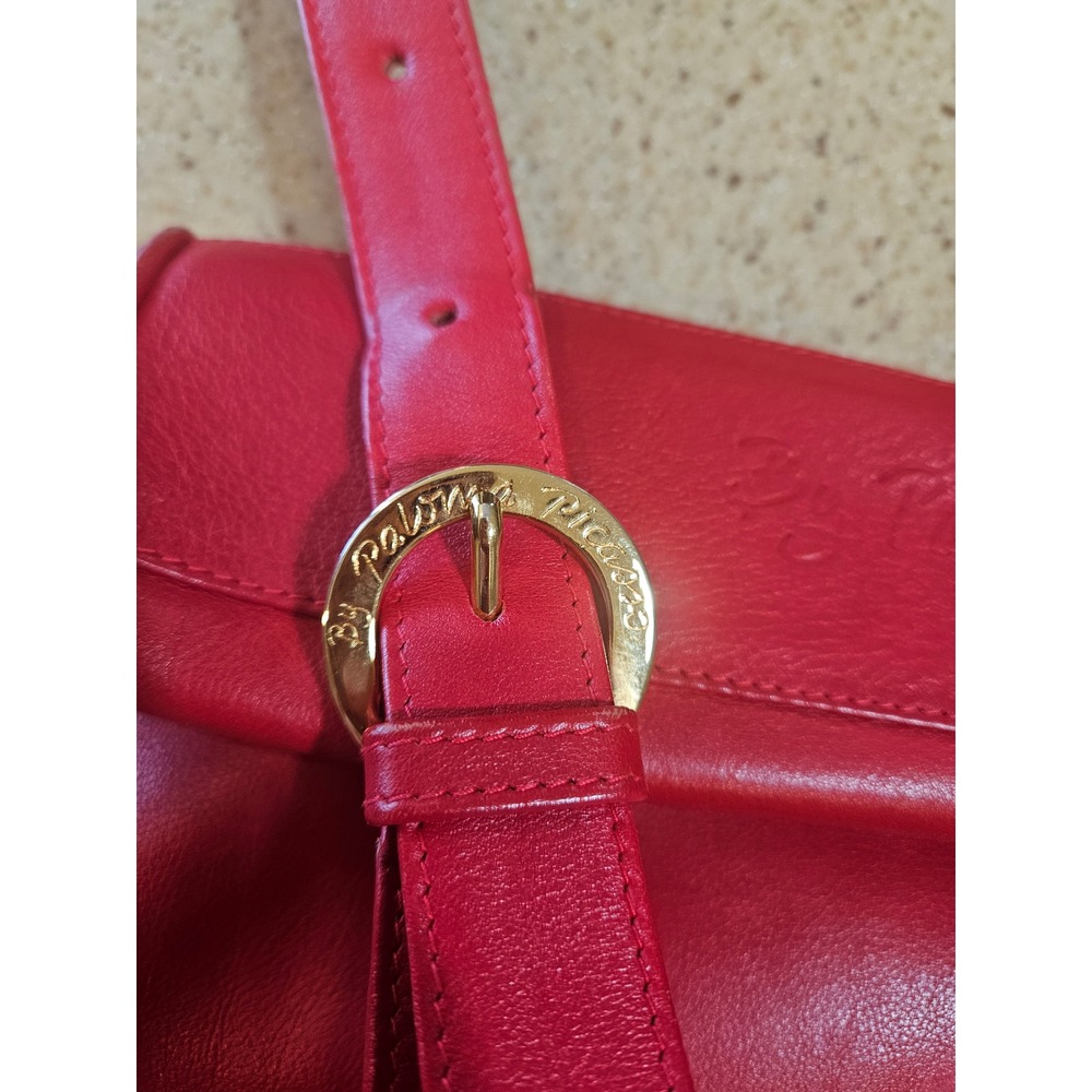 Vintage Paloma Picasso Red Leather Crossbody Bag Gold Hardware Made in Italy - Picture 10 of 10